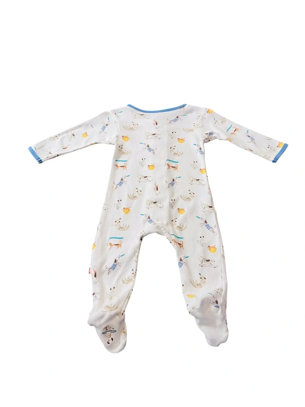 Magnetic Me White Footed One-Piece with Blue Trim and Dog Print Size 3-6 Months